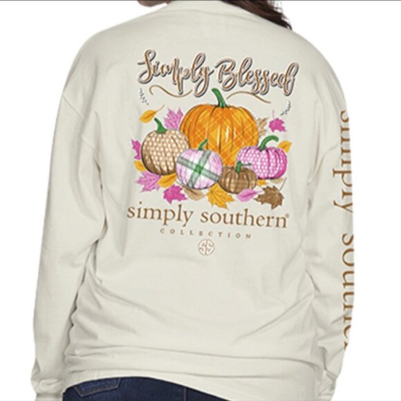 🆕 Simply Southern Cream "Simply Blessed" Fall Pumpkin Long Sleeve Tee, Large, N - Picture 12 of 12